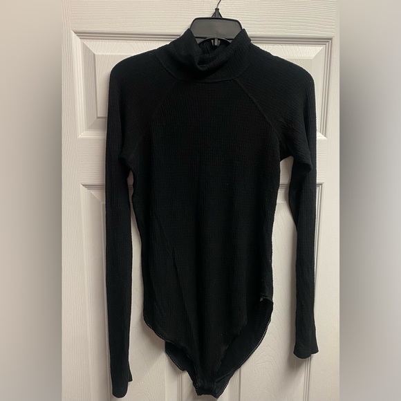 Free People Tops - Free People Intimately Black Ribbed Thermal Full Coverage Bodysuit Size Medium